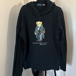 Ralph Lauren Black Hooded Shirt with Polo Bear Graphic